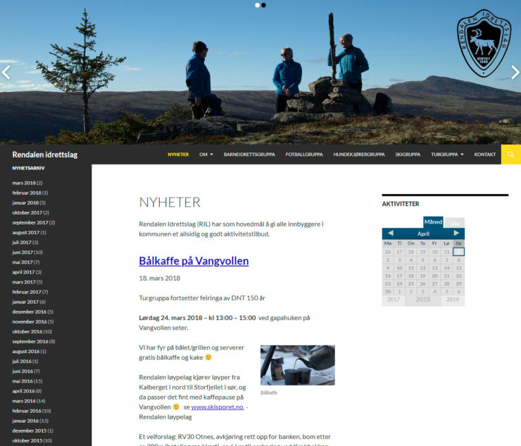 Website for Rendalen sports club